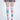 Person wearing checkered shorts and colorful tights with cartoon character design on a white background